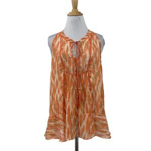 Miss Me Top Women Medium Orange Sizzle And Shine Halter Keyhole Tassel Chiffon